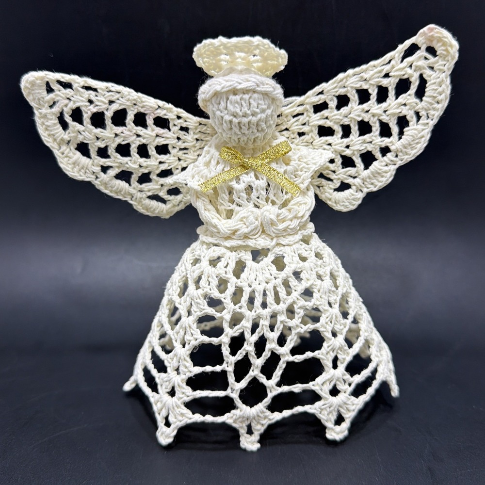 Vintage White Lace Angel 5.5 Inch Christmas Decoration Holiday  Wings Halo Doily